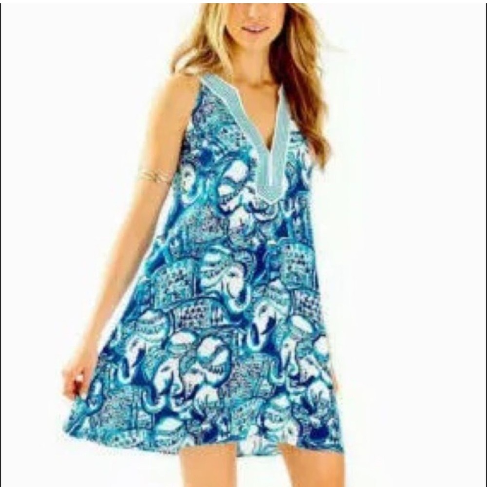 Lilly Pulitzer Achelle Blue and White V-Neck Swing Dress